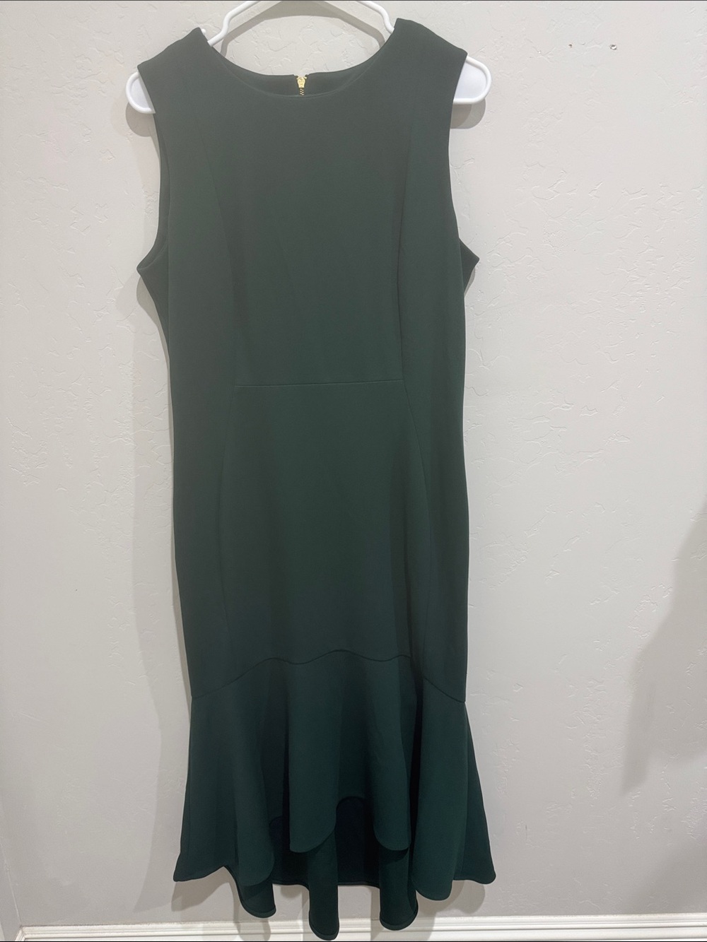 Calvin Klein Sleeveless Forest Green Flounce-Hem Dress